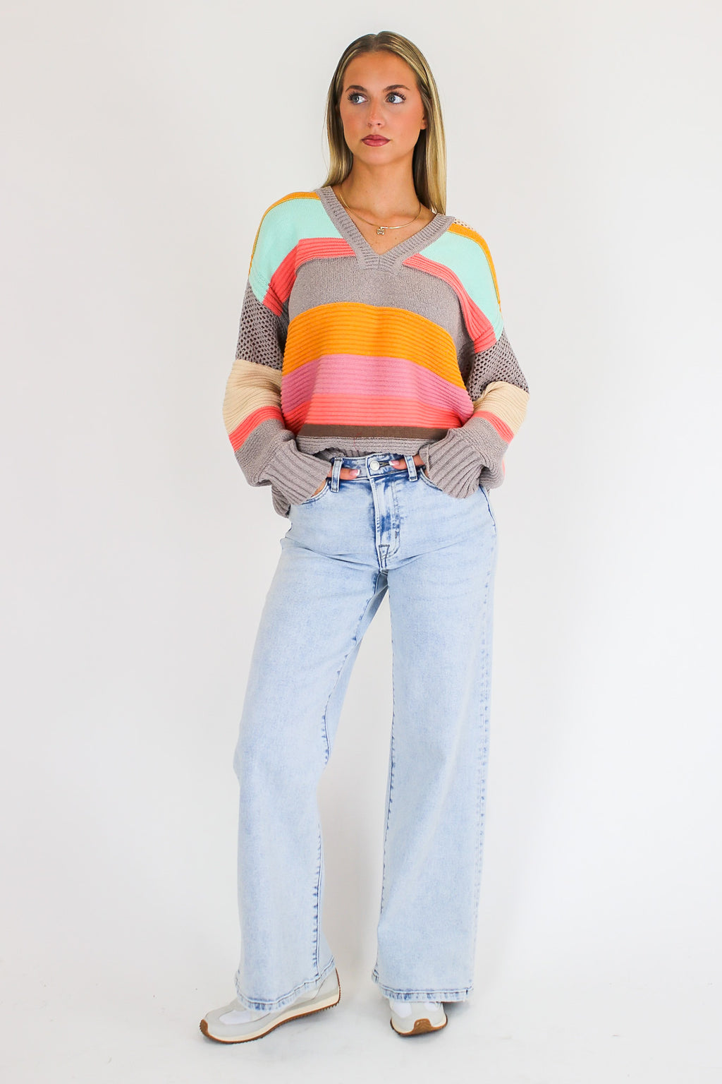 Mood Boost Color Block Striped Sweater - Madison and Mallory