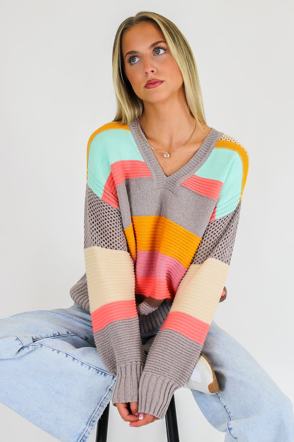 Mood Boost Color Block Striped Sweater - Madison and Mallory