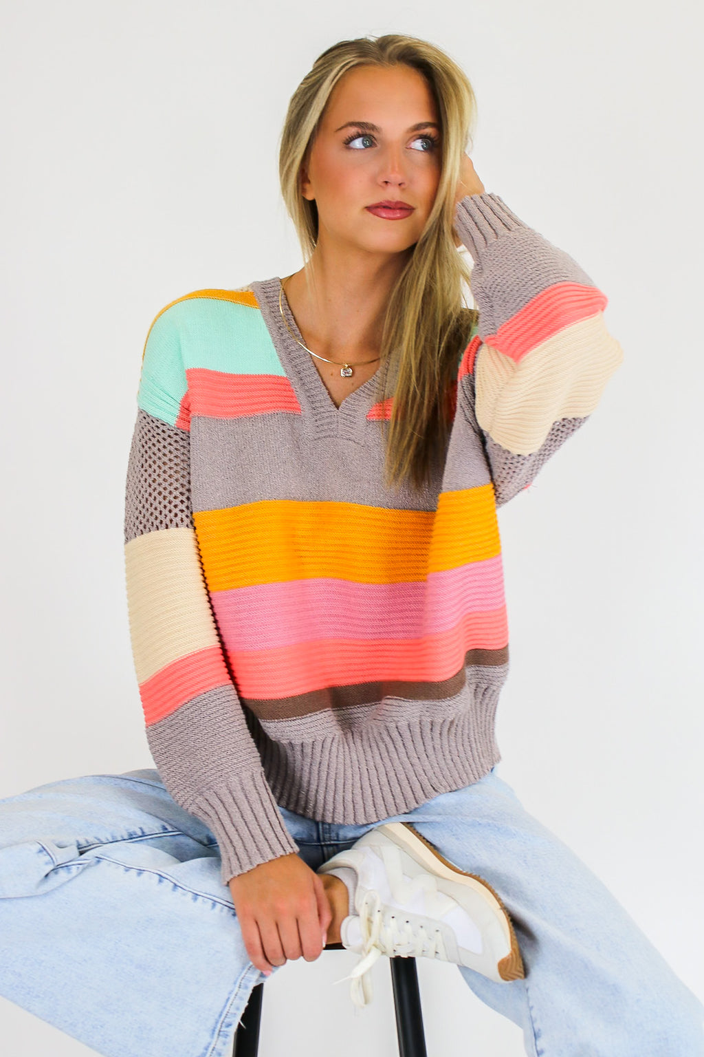 Mood Boost Color Block Striped Sweater - Madison and Mallory