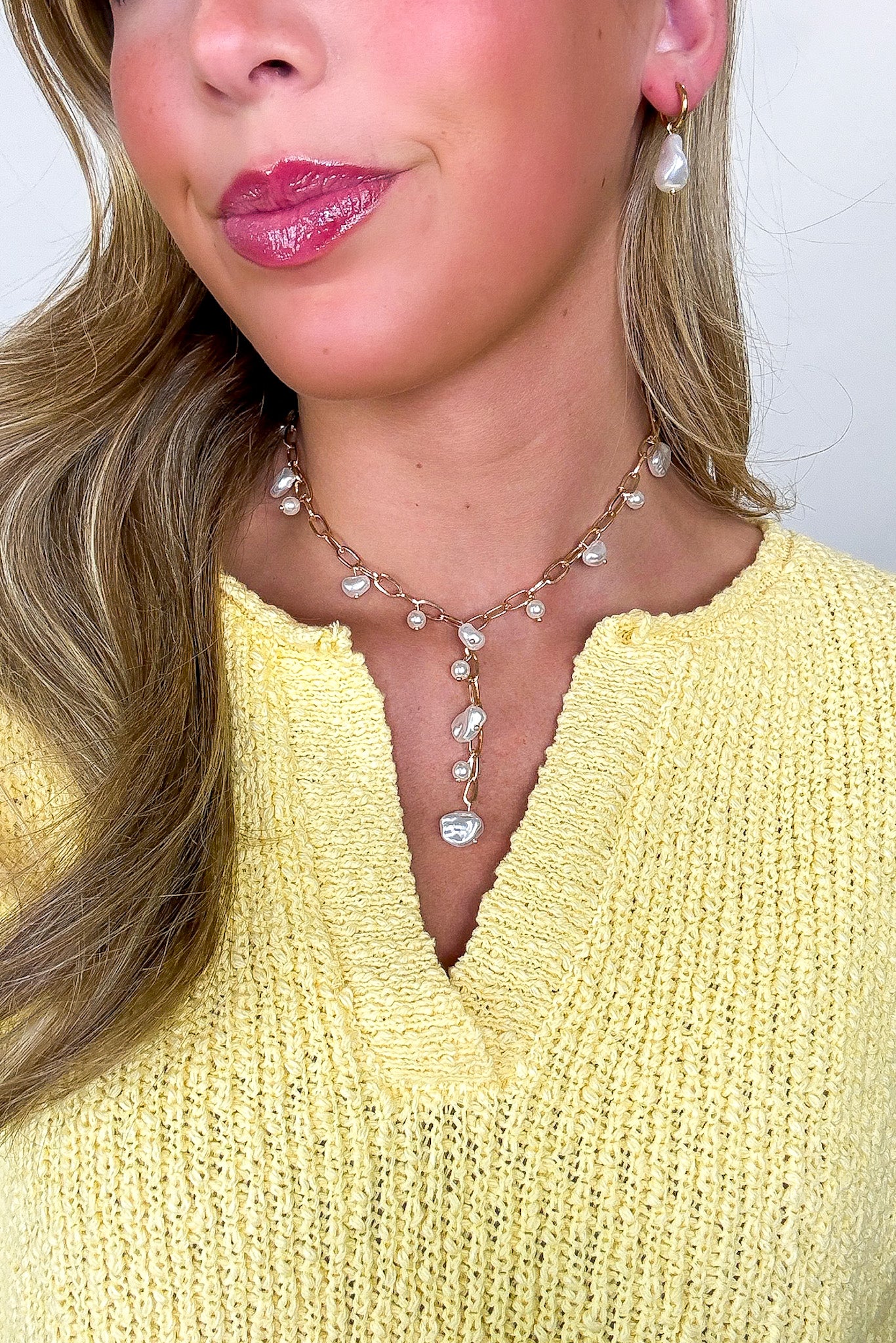 Gold Moonkiss Pearl Drop Y Necklace - Madison and Mallory