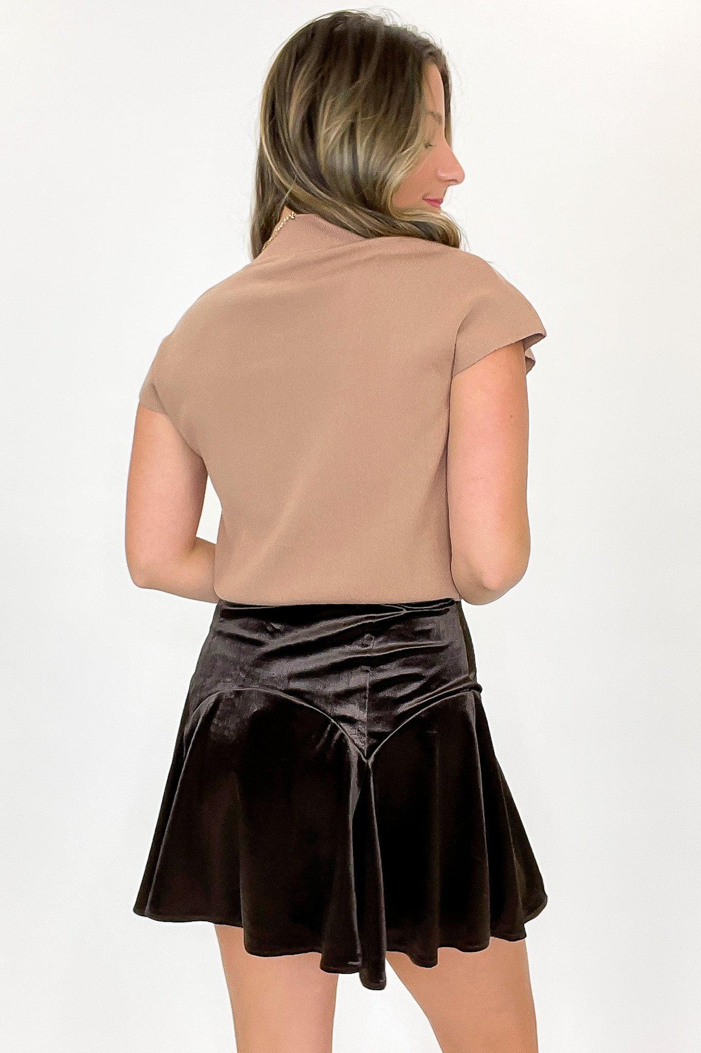 Moonlit Flounce Godet Velvet Mini Skirt