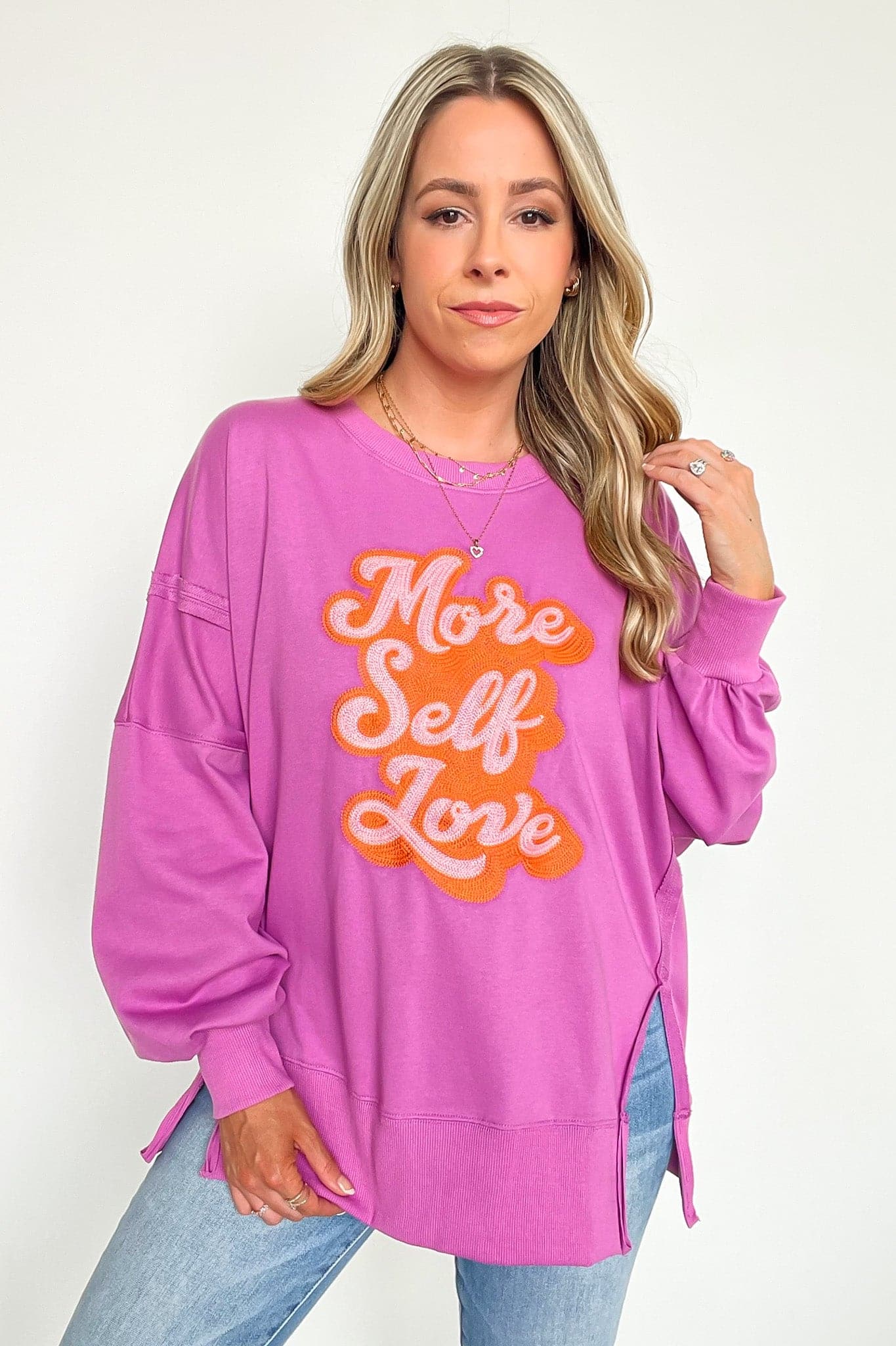  More Self Love Oversized Graphic Embroidered Pullover - FINAL SALE - Madison and Mallory