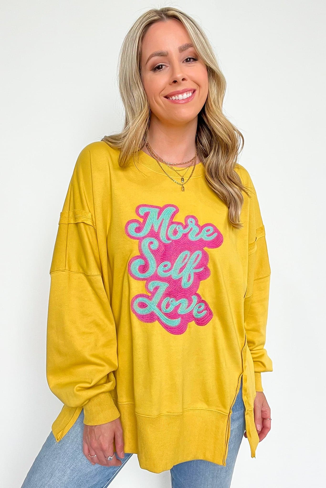  More Self Love Oversized Graphic Embroidered Pullover - FINAL SALE - Madison and Mallory