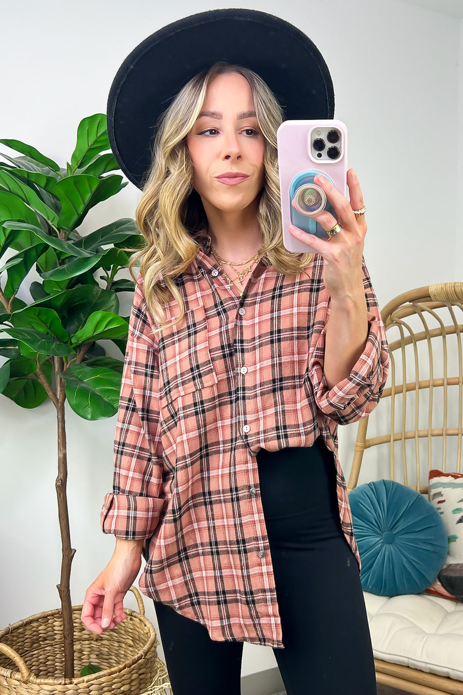 Rust Plaid / S Morgan Plaid Button Down Relaxed Top - FINAL SALE - Madison and Mallory