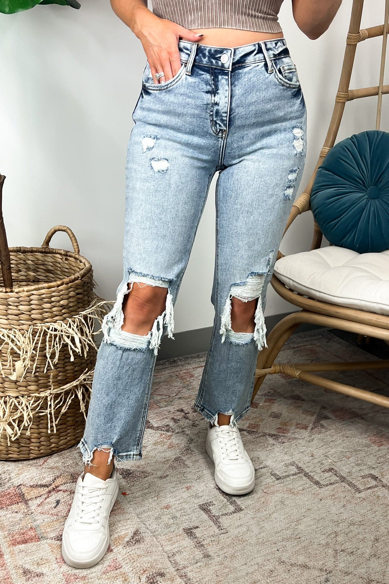  Moria High Rise Cropped Straight Distressed Jeans - Madison and Mallory