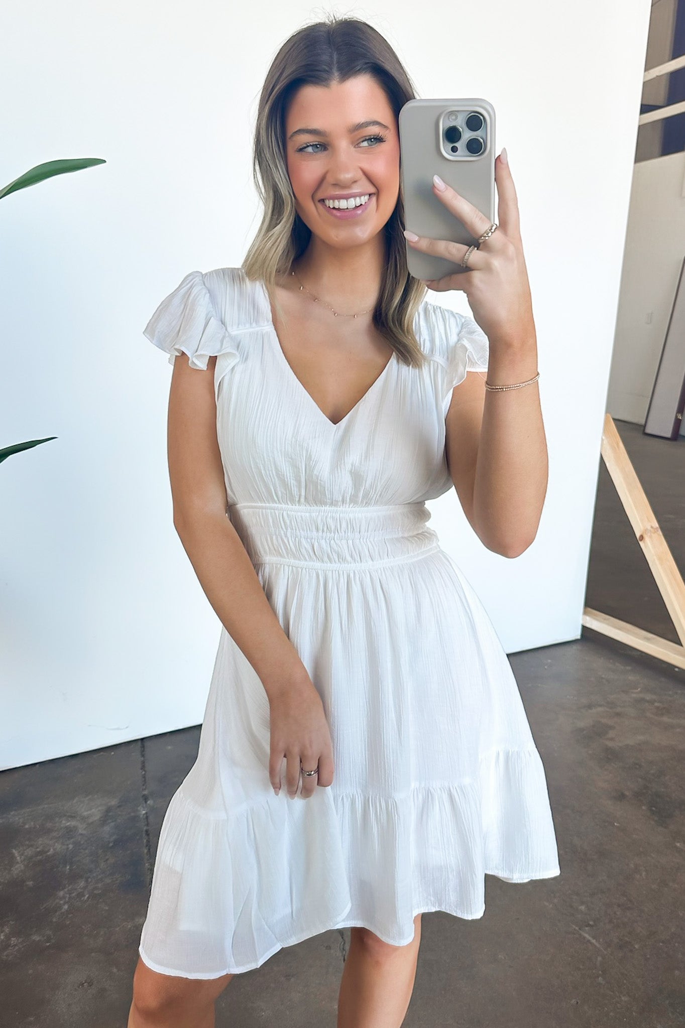 White / S Must Be Adored Shirred Waist Dress - Madison and Mallory