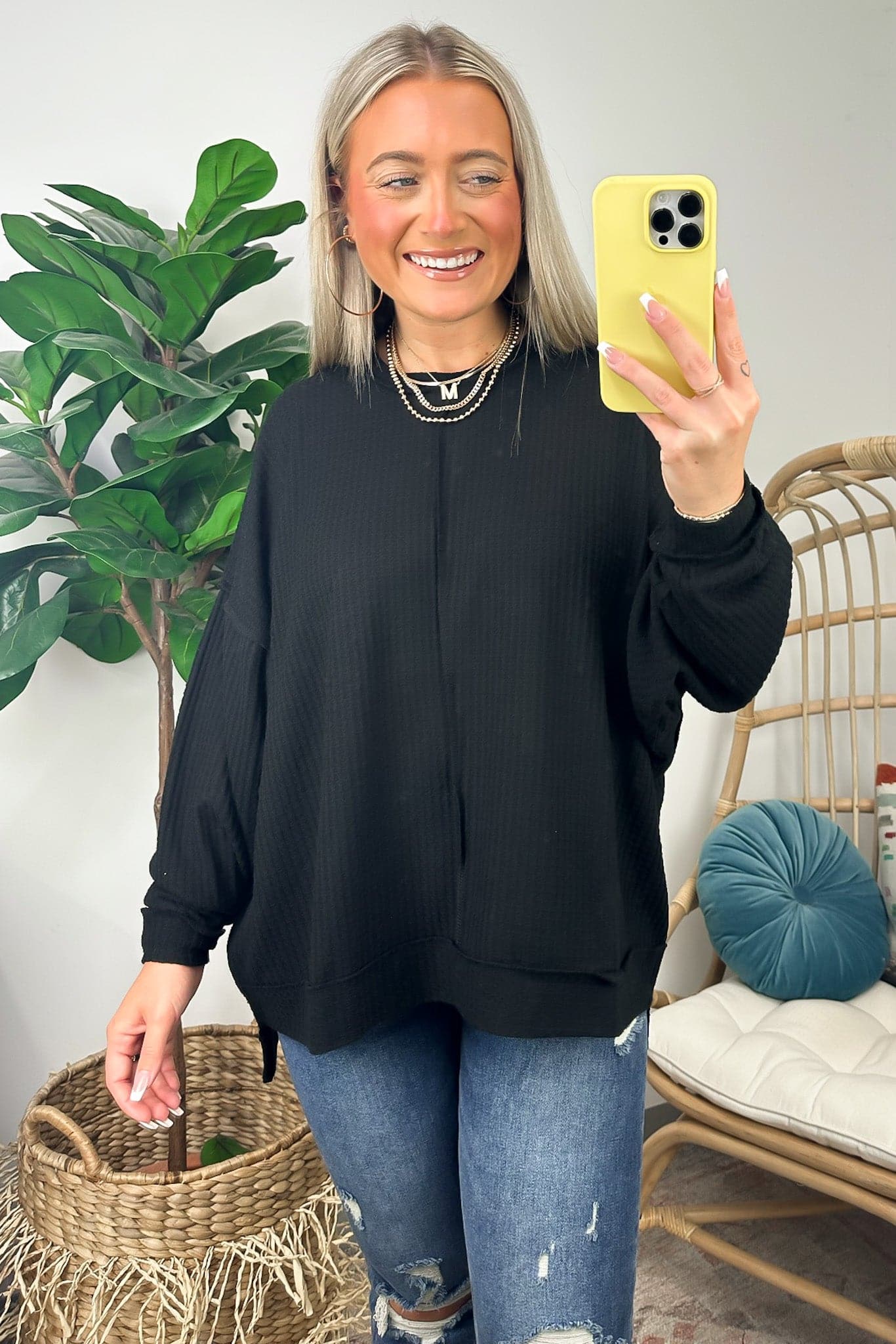  Mylissa Brushed Waffle Knit Exposed Seam Top - BACK IN STOCK - Madison and Mallory