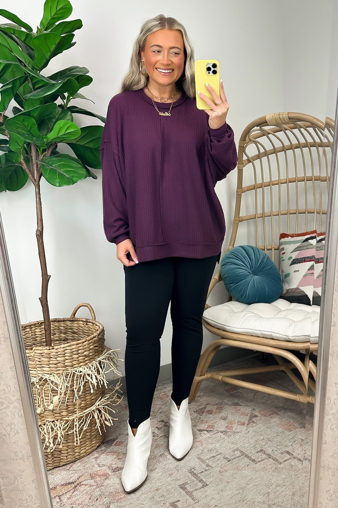  Mylissa Brushed Waffle Knit Exposed Seam Top - BACK IN STOCK - Madison and Mallory