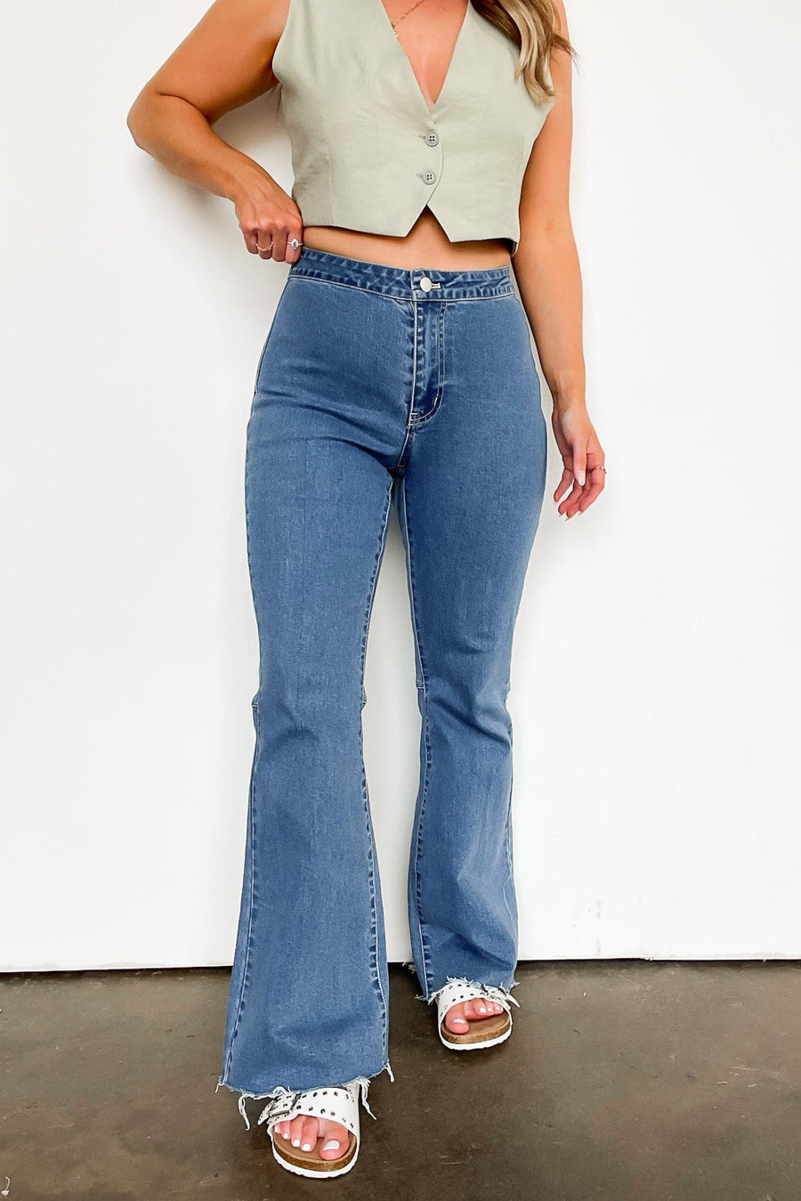 XS / Denim Nadiah High Waist Raw Hem Flare Jeans - Madison and Mallory