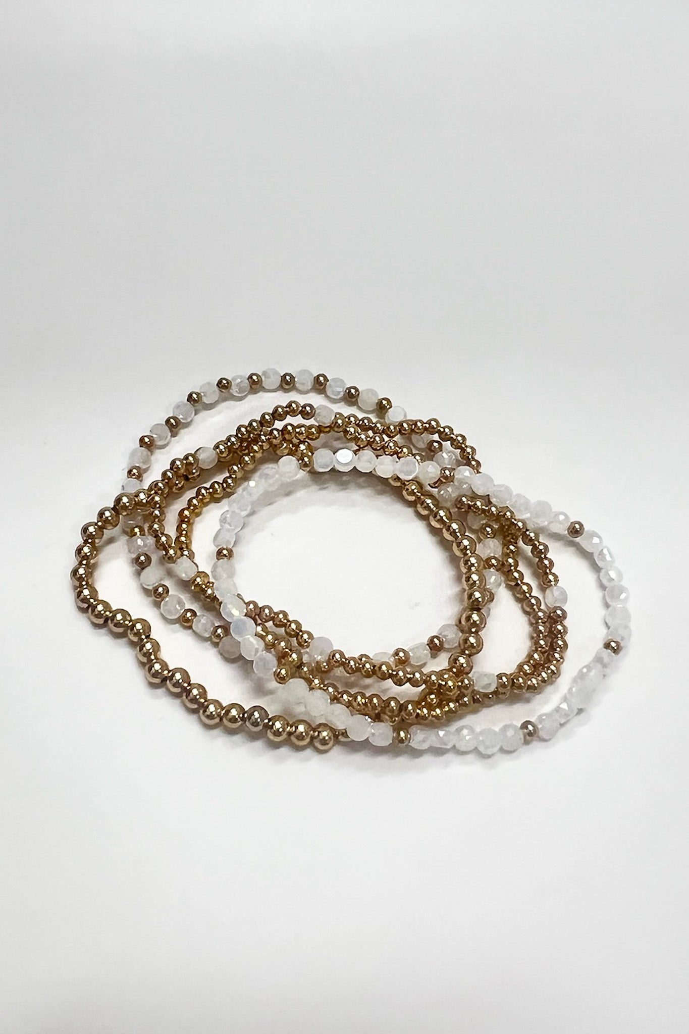 White Nadina Glass Multi Beaded Bracelet Stack - Madison and Mallory