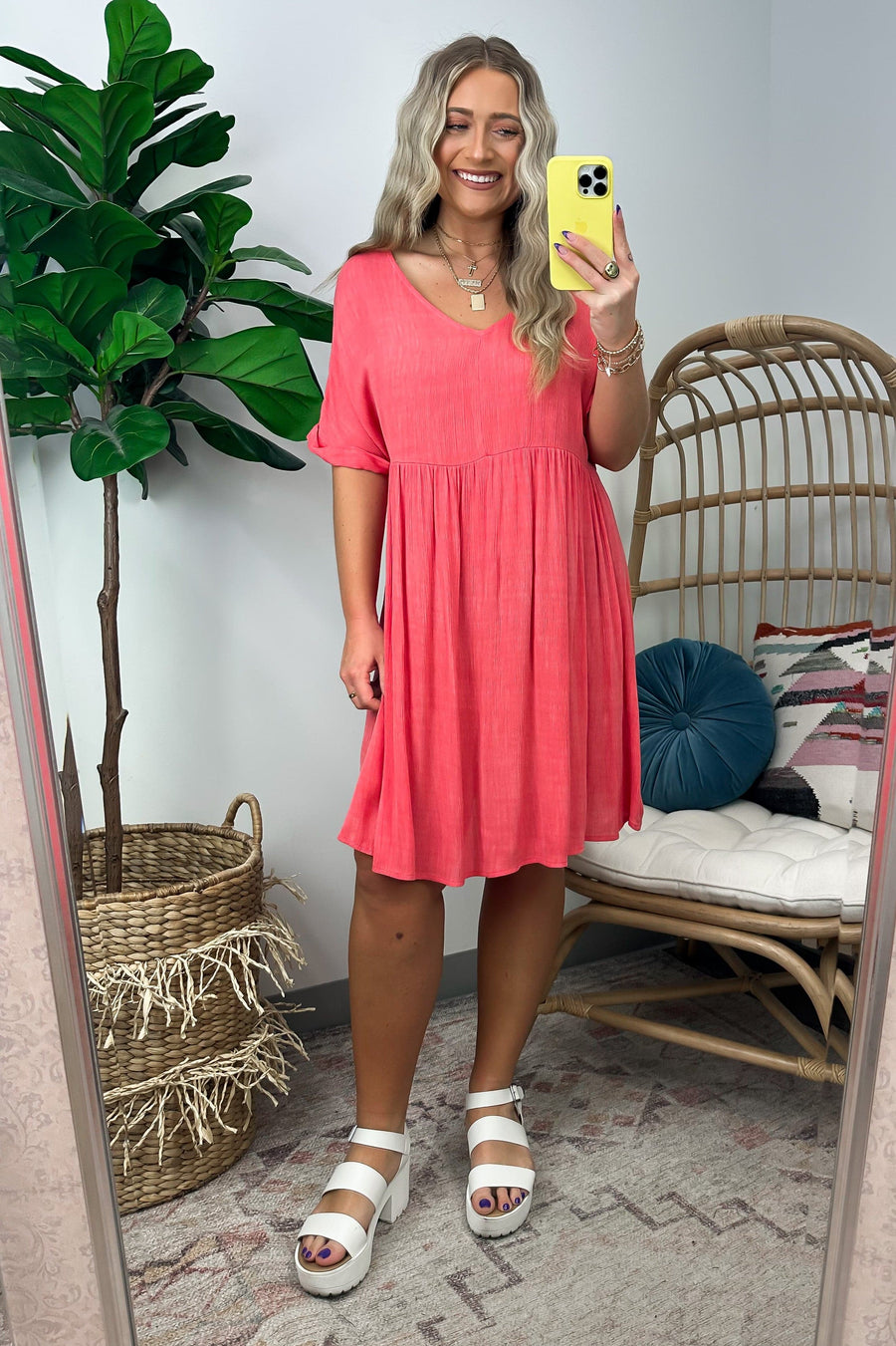  Nandita V-Neck Washed Gauze Flowy Babydoll Dress - FINAL SALE - Madison and Mallory