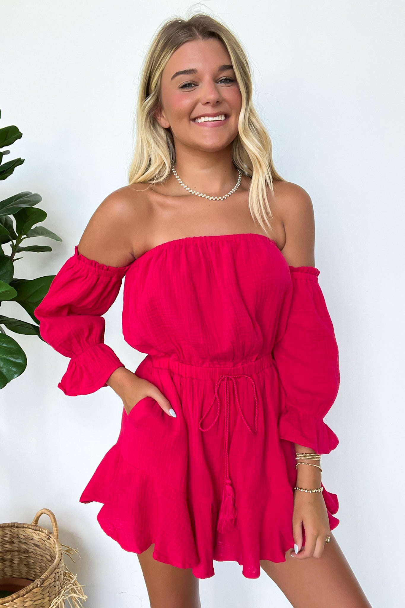  Naomie Bubble Sleeve Off Shoulder Romper - Madison and Mallory