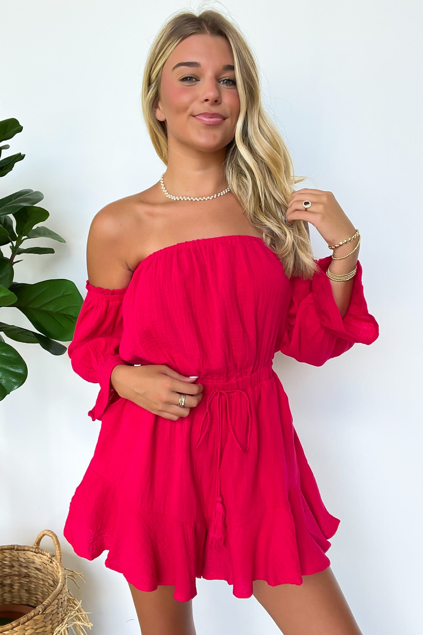  Naomie Bubble Sleeve Off Shoulder Romper - Madison and Mallory