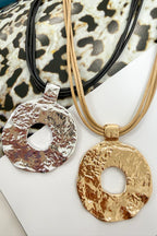 Natural Form Hammered Circle Pendant Layered Cord Necklace - Madison and Mallory