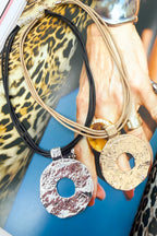 Natural Form Hammered Circle Pendant Layered Cord Necklace - Madison and Mallory