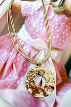 Natural Form Hammered Circle Pendant Layered Cord Necklace - Madison and Mallory