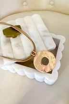 Gold Natural Form Hammered Circle Pendant Layered Cord Necklace - Madison and Mallory