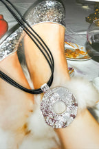 Natural Form Hammered Circle Pendant Layered Cord Necklace - Madison and Mallory