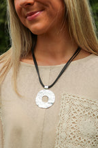 Natural Form Hammered Circle Pendant Layered Cord Necklace - Madison and Mallory