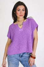 Bright Lavender / SM Necessary Charm V-Neck Side Slit Knit Top - Madison and Mallory