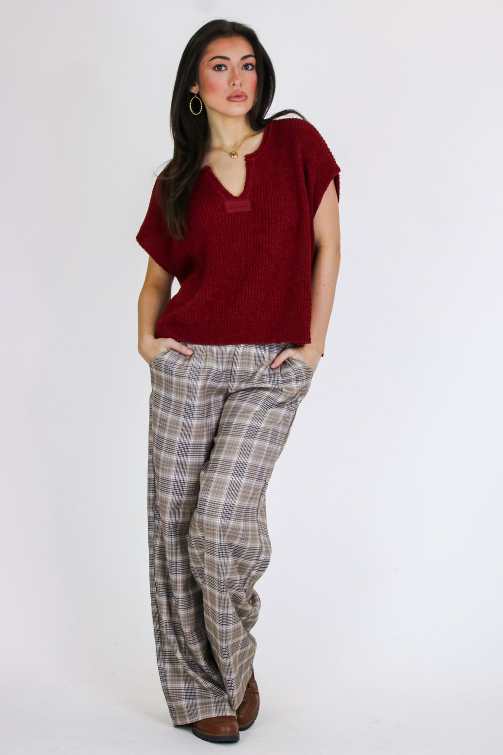 Necessary Charm V-Neck Side Slit Knit Top - Madison and Mallory