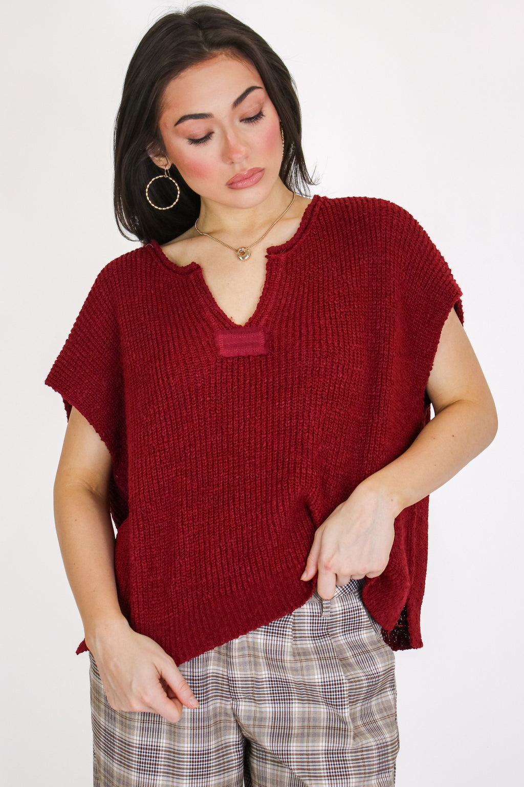 Necessary Charm V-Neck Side Slit Knit Top - Madison and Mallory