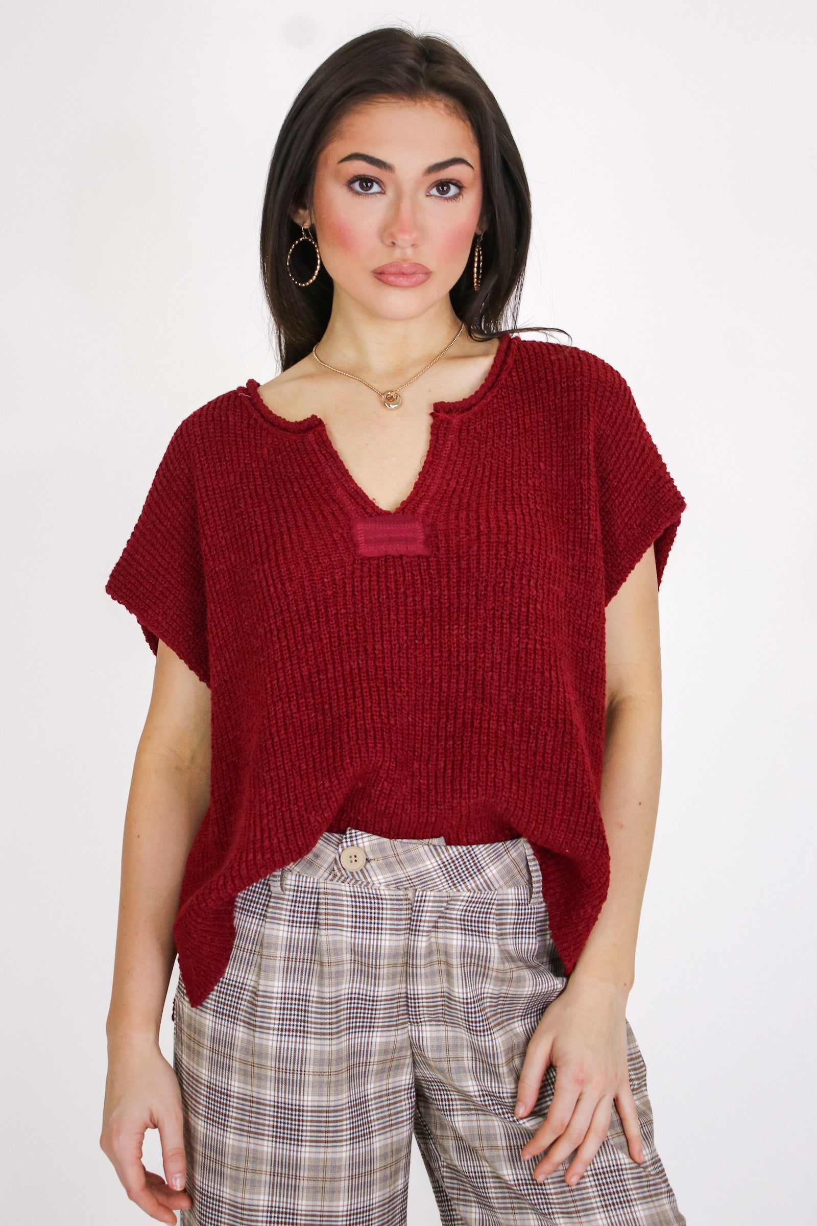 Necessary Charm V-Neck Side Slit Knit Top – Madison + Mallory