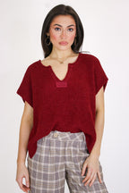 Cabernet / SM Necessary Charm V-Neck Side Slit Knit Top - Madison and Mallory