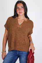 Necessary Charm V-Neck Side Slit Knit Top - Madison and Mallory