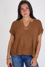 Necessary Charm V-Neck Side Slit Knit Top - Madison and Mallory