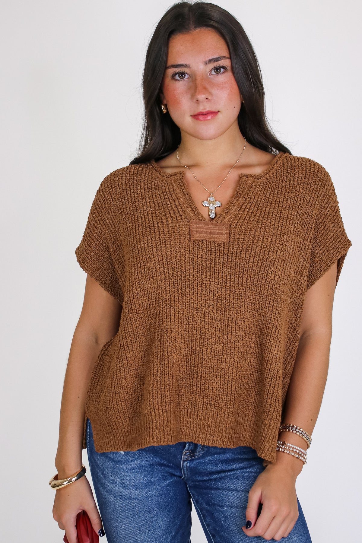 Necessary Charm V-Neck Side Slit Knit Top - Madison and Mallory