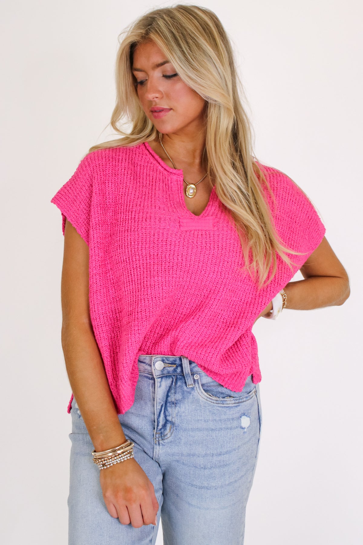 Necessary Charm V-Neck Side Slit Knit Top - Madison and Mallory