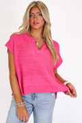 Fuchsia / SM Necessary Charm V-Neck Side Slit Knit Top - Madison and Mallory