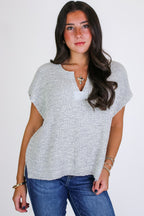 Heather Gray / SM Necessary Charm V-Neck Side Slit Knit Top - Madison and Mallory