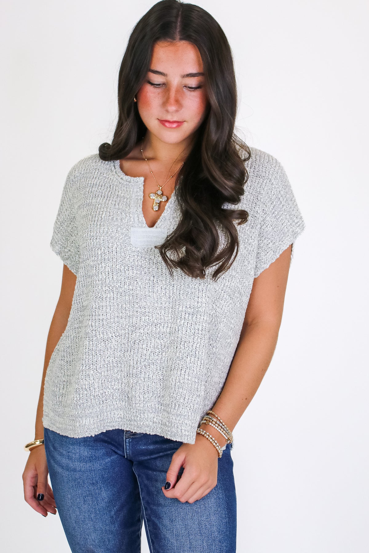 Necessary Charm V-Neck Side Slit Knit Top - Madison and Mallory