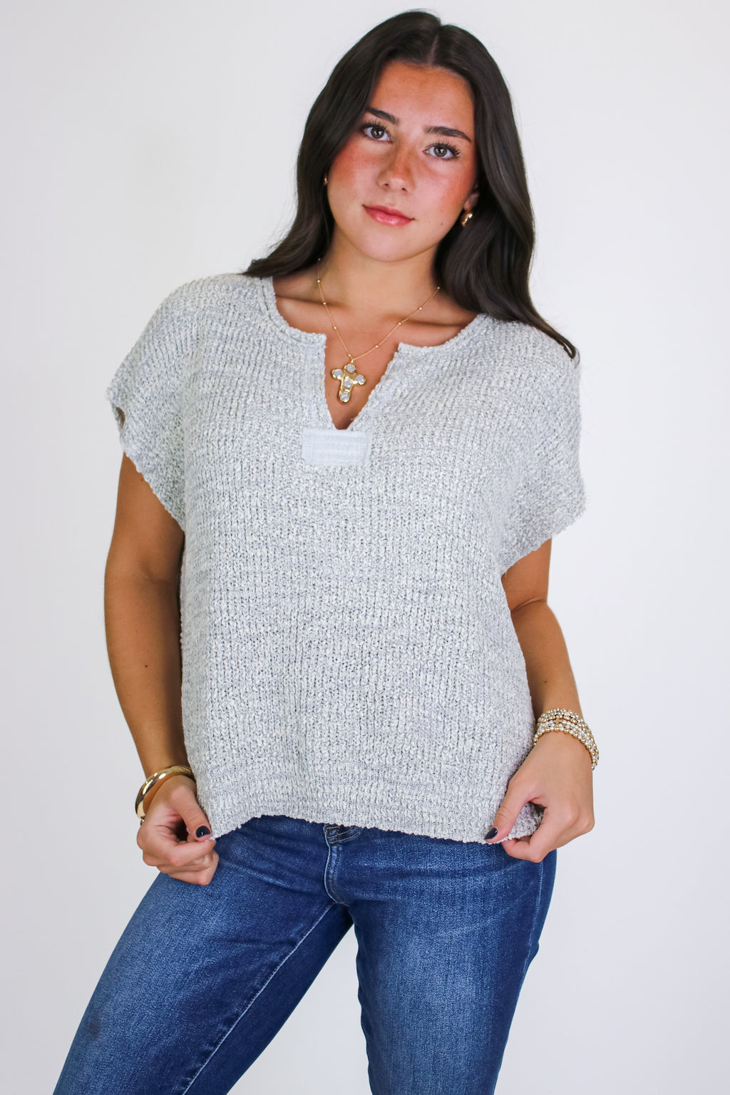 Necessary Charm V-Neck Side Slit Knit Top - Madison and Mallory