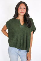 Dark Olive / SM Necessary Charm V-Neck Side Slit Knit Top - Madison and Mallory