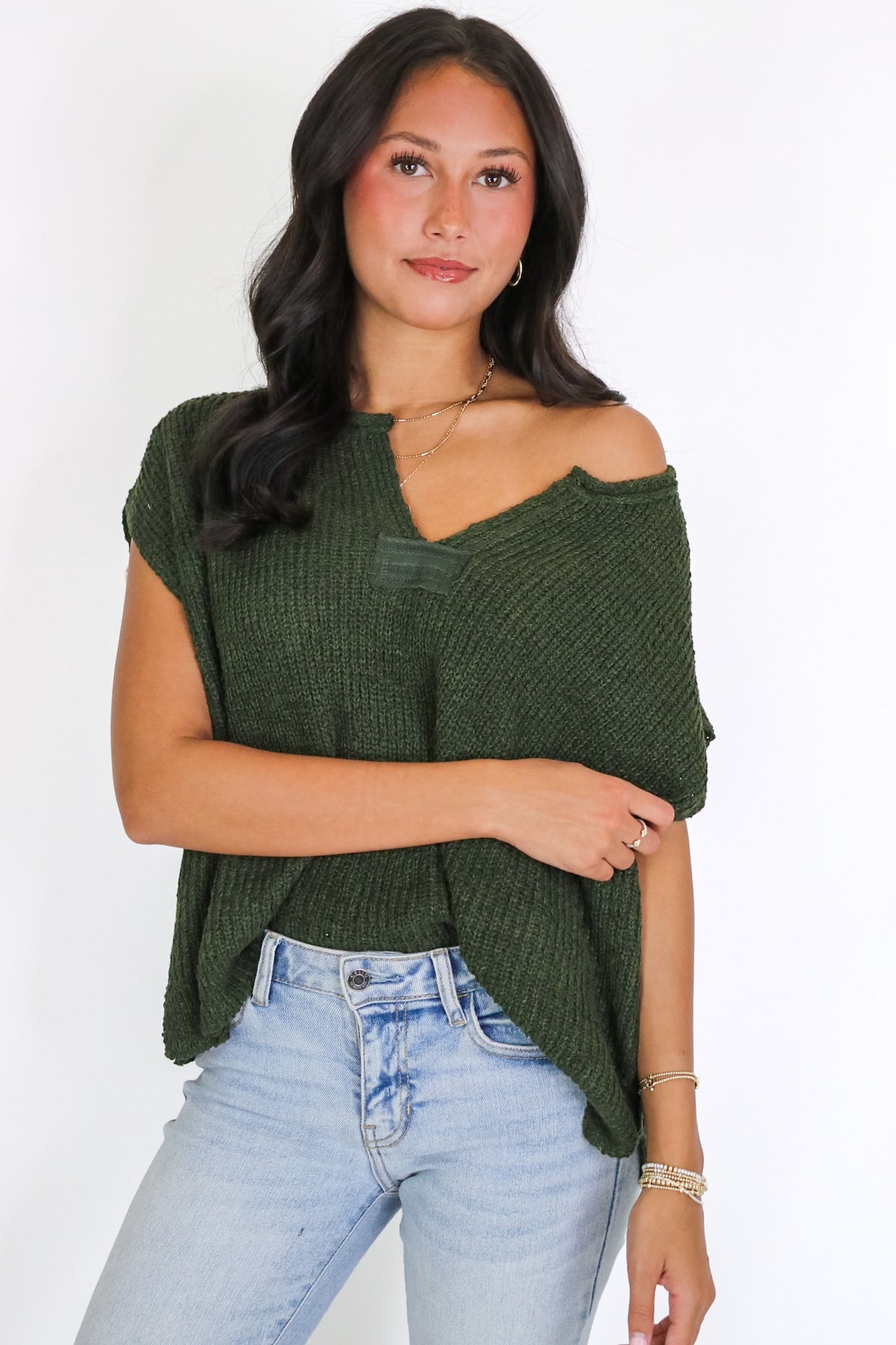 Necessary Charm V-Neck Side Slit Knit Top