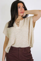 Heather Beige / SM Necessary Charm V-Neck Side Slit Knit Top - Madison and Mallory