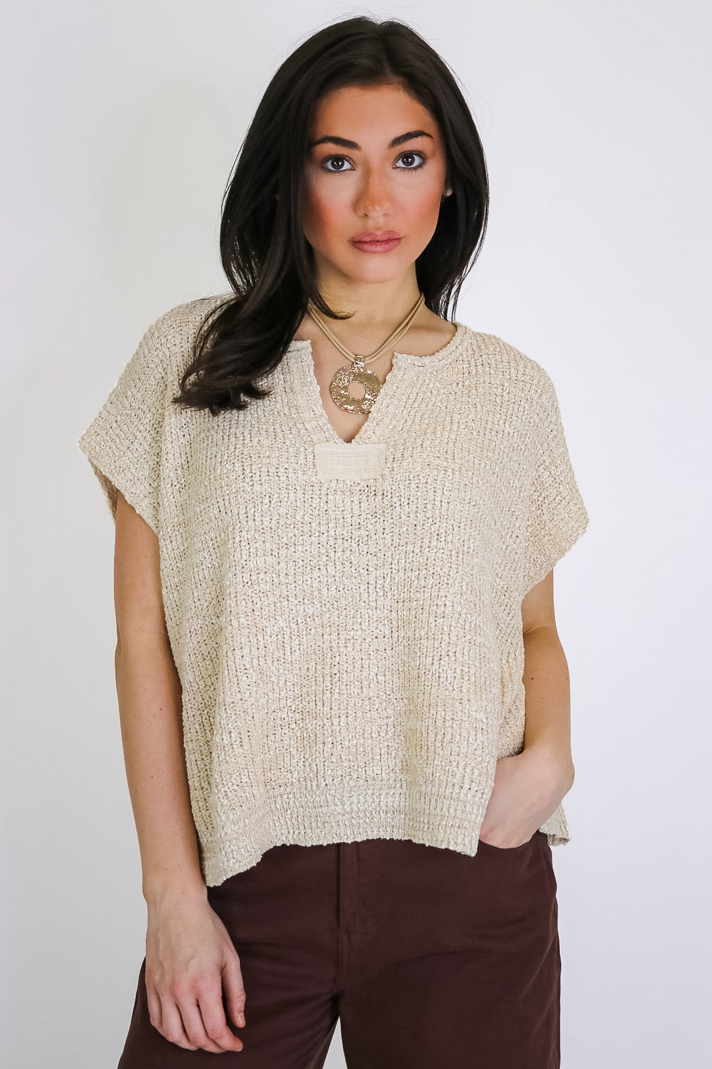 Necessary Charm V-Neck Side Slit Knit Top - Madison and Mallory