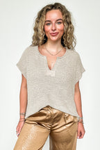 Heather Mocha / SM Necessary Charm V-Neck Side Slit Knit Top - Madison and Mallory
