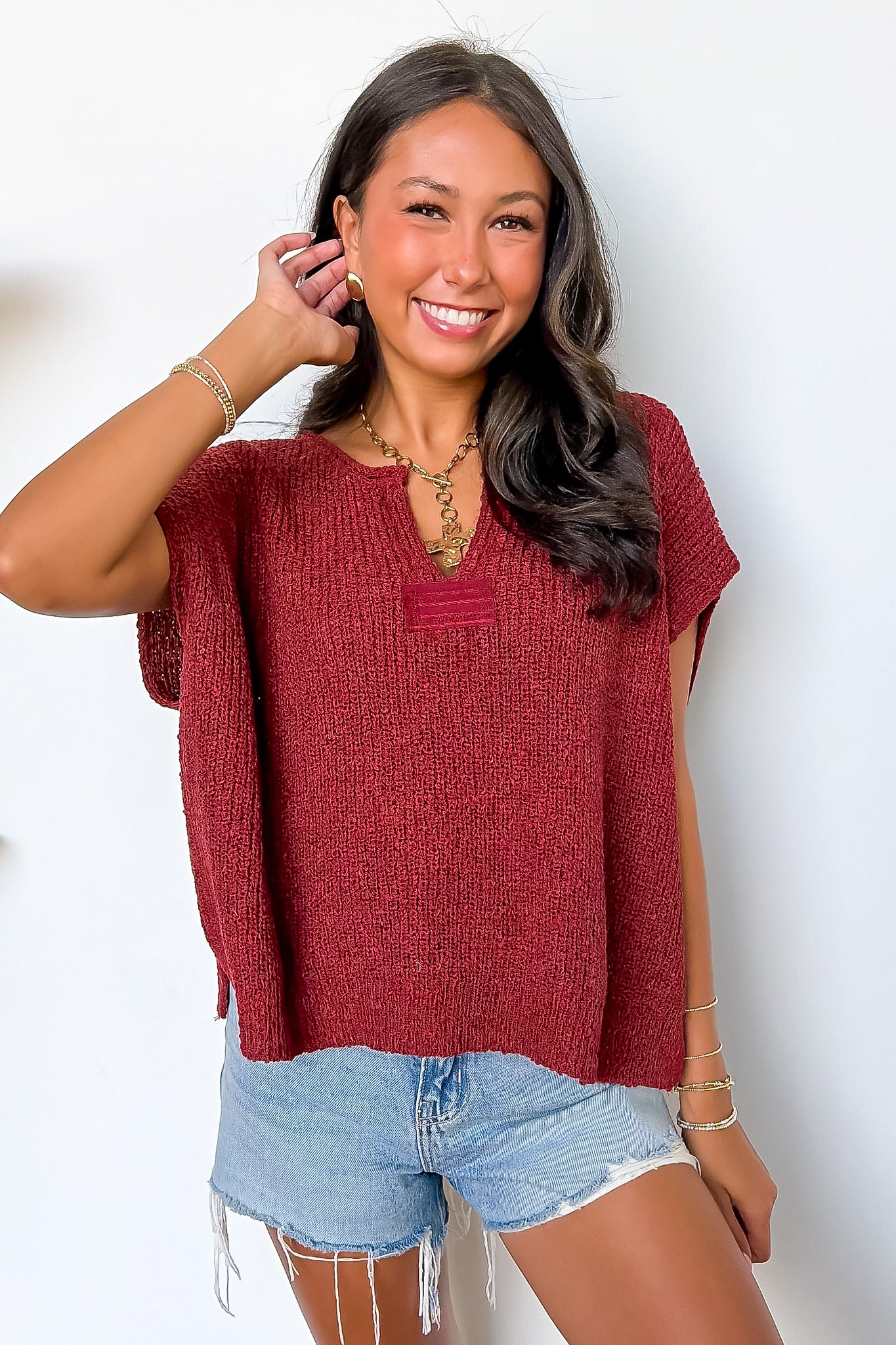 Necessary Charm V-Neck Side Slit Knit Top - BACK IN STOCK