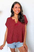 Rust / SM Necessary Charm V-Neck Side Slit Knit Top - Madison and Mallory