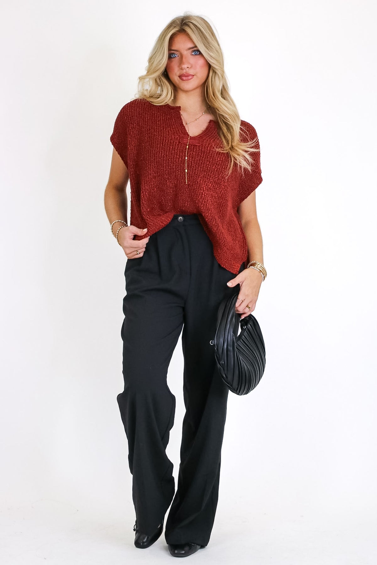 Necessary Charm V-Neck Side Slit Knit Top