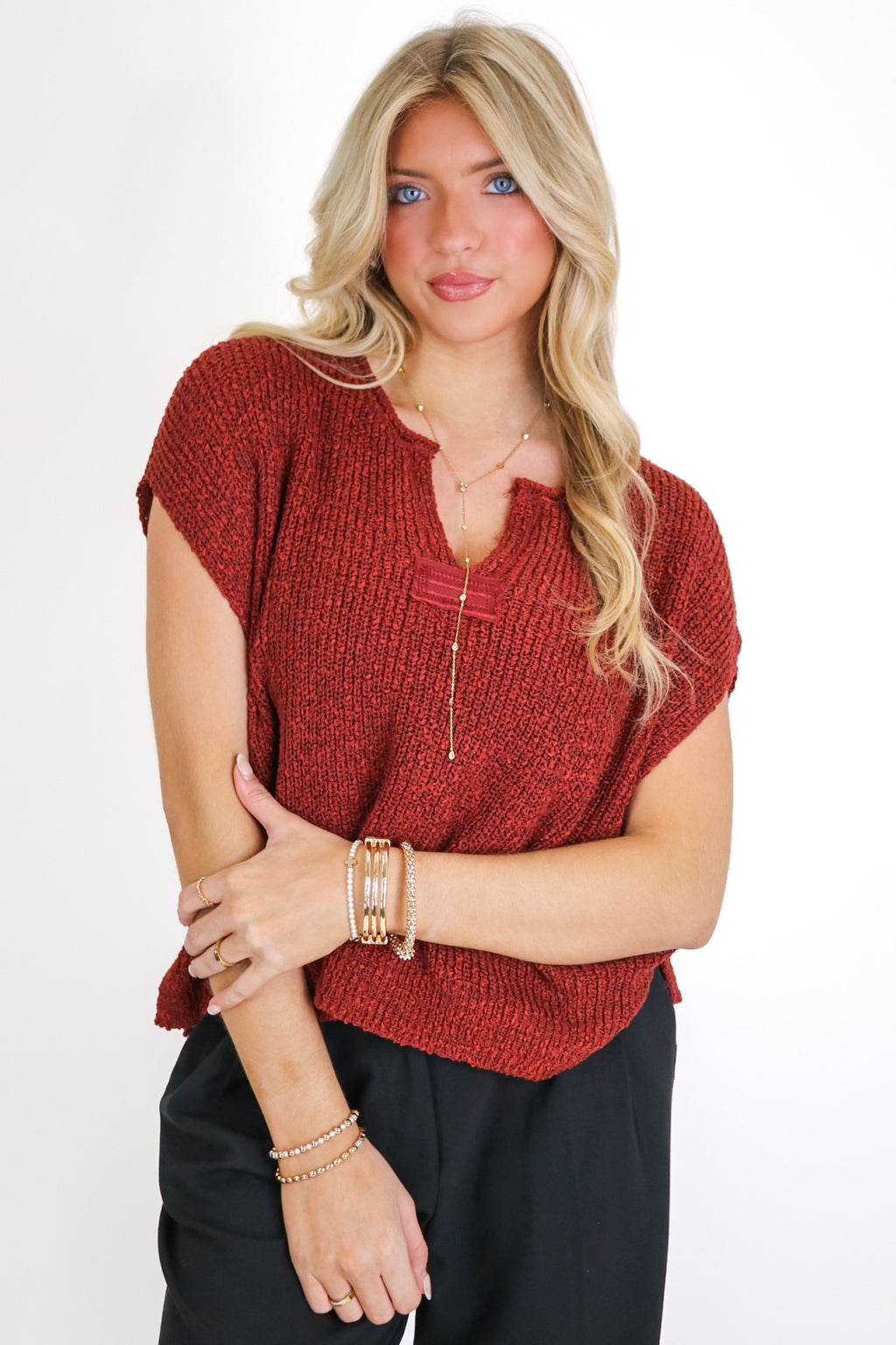 Necessary Charm V-Neck Side Slit Knit Top