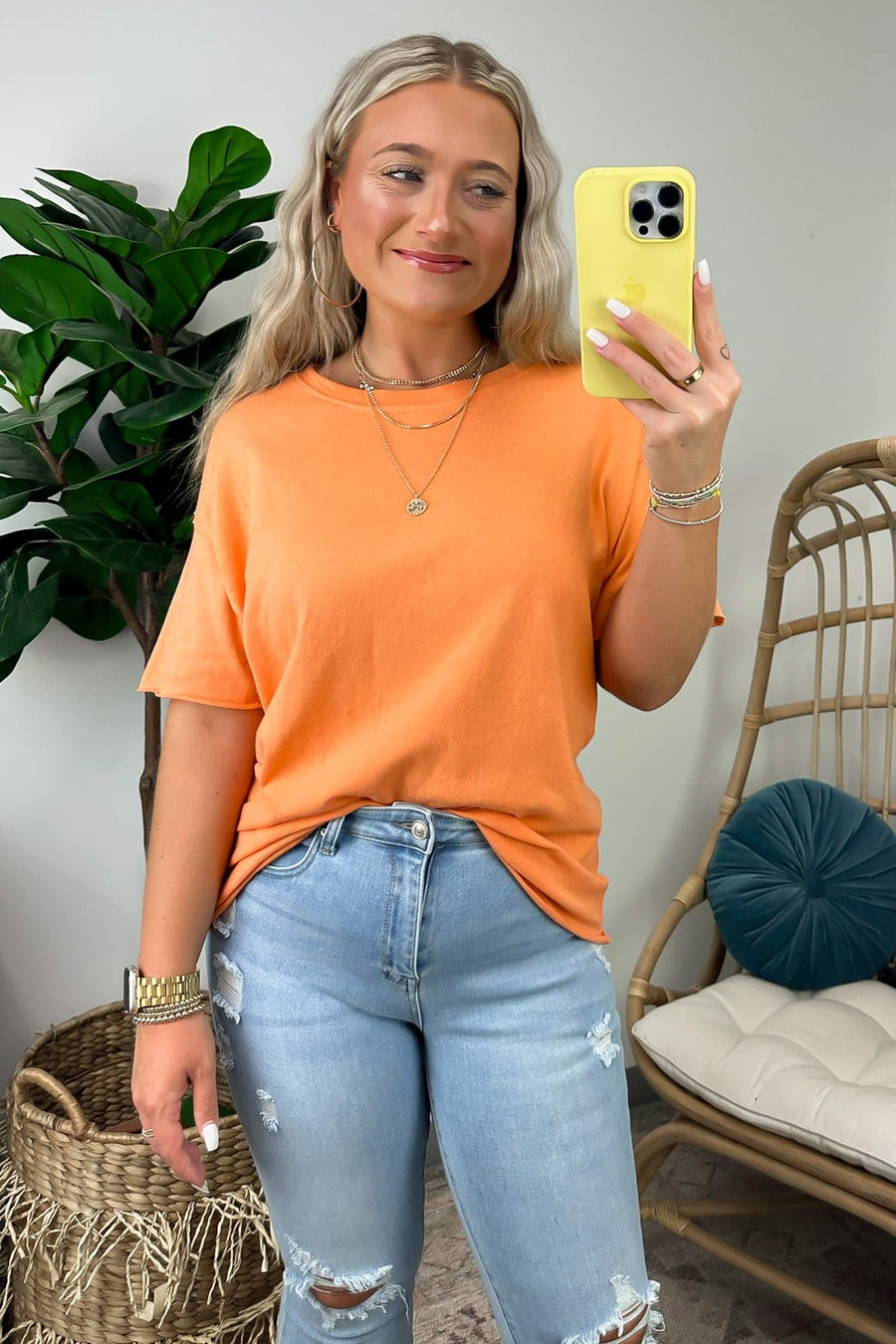 Orange / S Neri Short Sleeve Relaxed Fit Top - Madison and Mallory