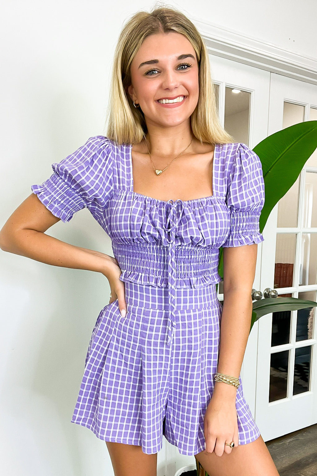  Never Jaded Plaid Print Smocked Tie Top - FINAL SALE - Madison and Mallory