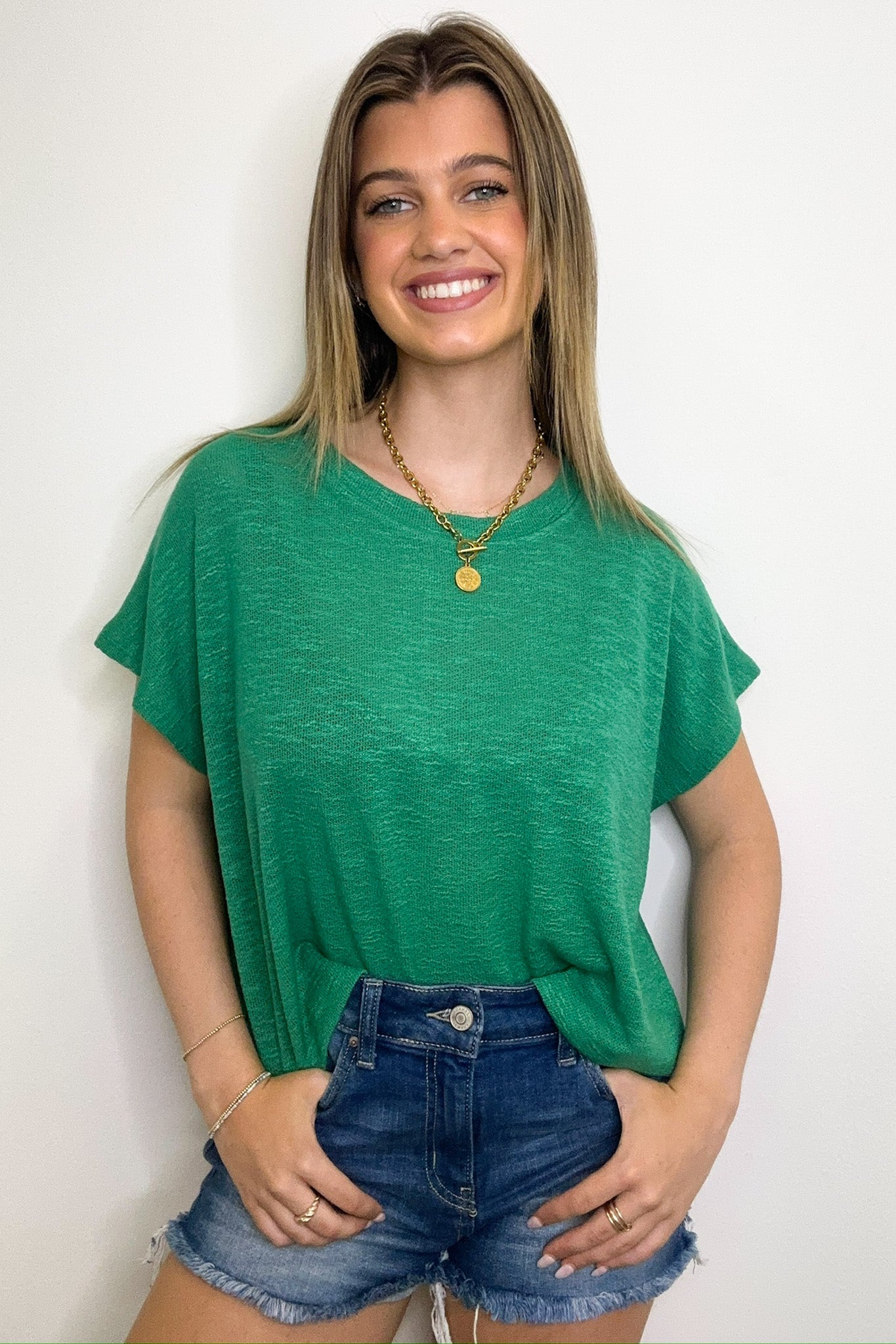 Kelly Green / S New Flow Short Sleeve Round Neck Top - BACK IN STOCK - Madison and Mallory