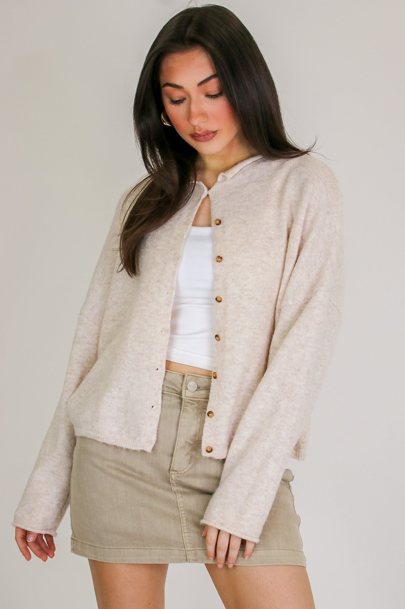 Heather Beige / S New Classic Button Down Cardigan Sweater - Madison and Mallory
