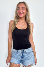 Black / S Nicola Double Layer Round Neck Tank Top - Madison and Mallory